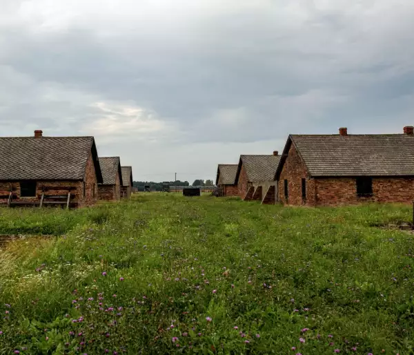 Brick barracks found on the Auschwitz II Birkenau grounds.